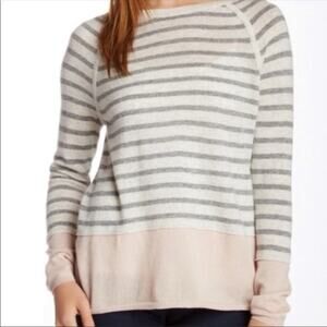 VINCE Pink / Gray Breton Stripe 100% Cashmere Pullover Sweater Women's Large